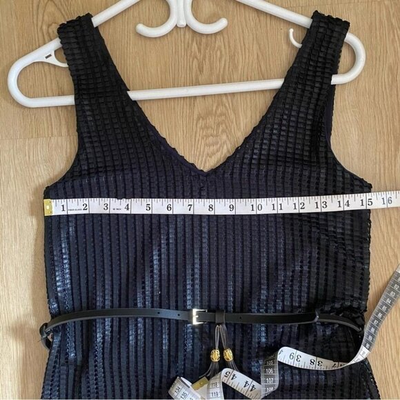 COCO & Tashi Knit Mini Dress Sz Medium Dark Blue Sleeveless V-Neck Belted - Picture 10 of 13